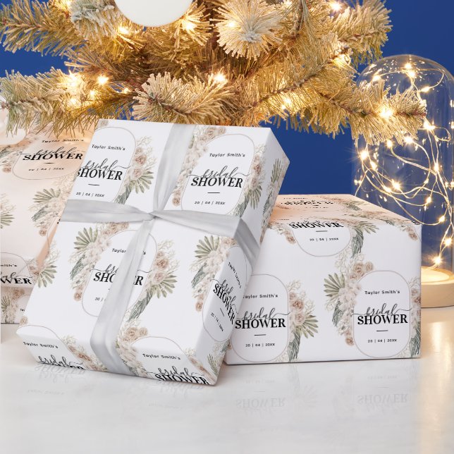 Papier Cadeau Fête des mariées de cadre floral moderne Arrière - (Vacances)