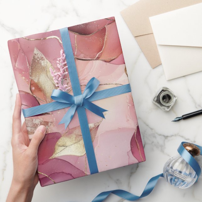 Papier Cadeau Fête des mariées des Feuilles d'or rose (Cadeaux)