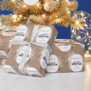 Papier Cadeau Fête des mariées florale moderne blanche personnal