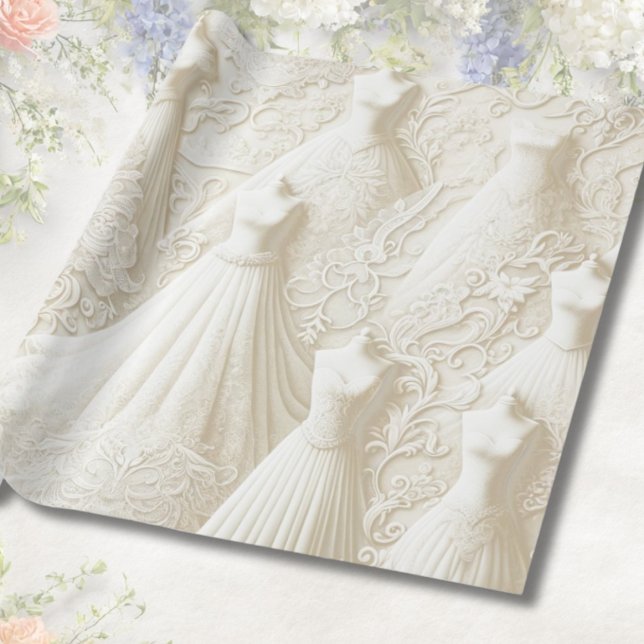 Papier Cadeau Fête des mariées Mariage Robe Blanc Lace Lumières (Créateur téléchargé)