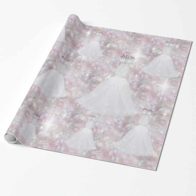 Papier Cadeau Fête des mariées Mariage Robe Pastel Parties scint (Déroulé)