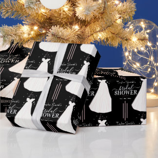 Papier Cadeau Fête des mariées minimaliste noire personnalisée