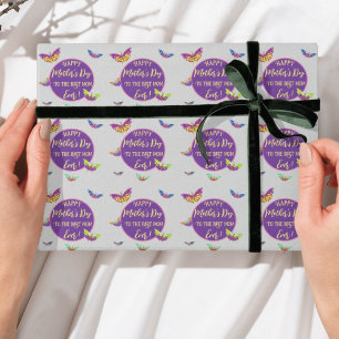 Papier Cadeau Fête des Mères colorées Salutations avec papillons