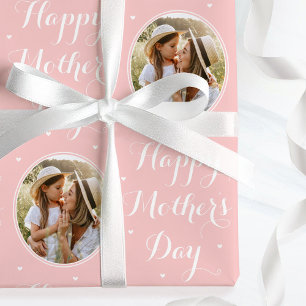 Papier Cadeau Fête des Mères Élégante Photo Personnalisée Rose B