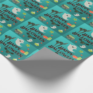 Papier Cadeau Fête d'Halloween Turquoise et vert