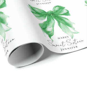 Papier Cadeau Fête douce 16 ans de Coquette Green Bow Script 