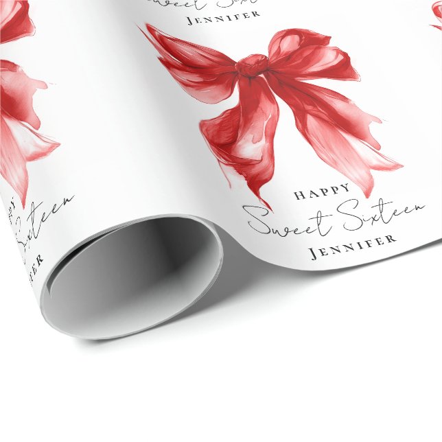 Papier Cadeau Fête douce 16 ans écriture Coquette Red Bow  (Coin rond)