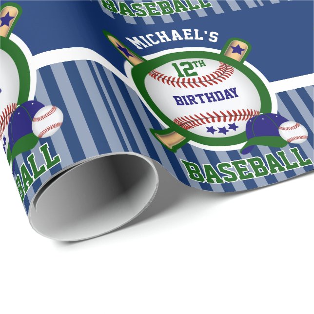 Papier Cadeau Fête du 00e anniversaire - Baseball - Dark Green (Coin rond)