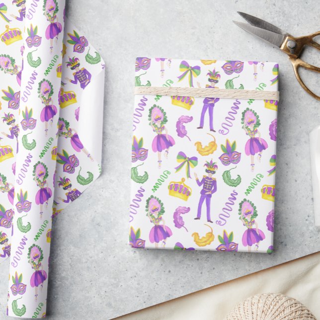 Papier Cadeau Fête du Mardi Gras à l'aquarelle (Créateur téléchargé)