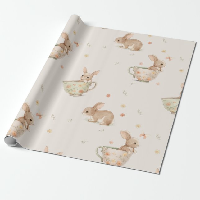 Papier Cadeau fête du thé à petits lapins (Déroulé)