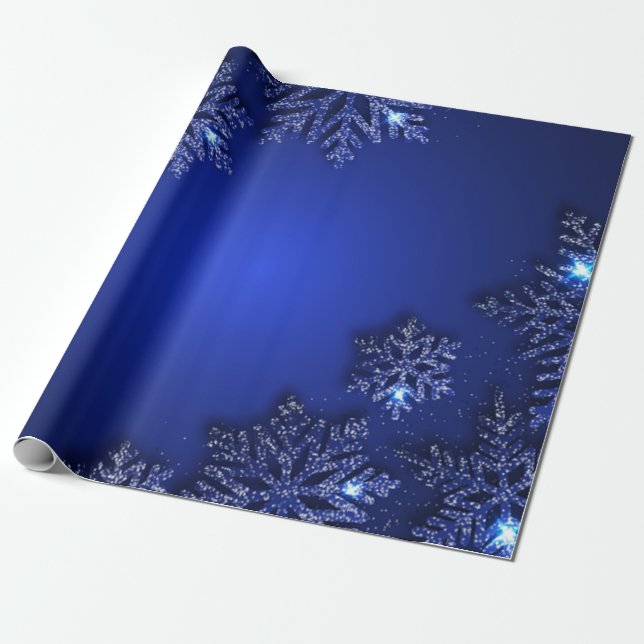 Papier Cadeau Fête élégante flocon de neige bleu (Déroulé)