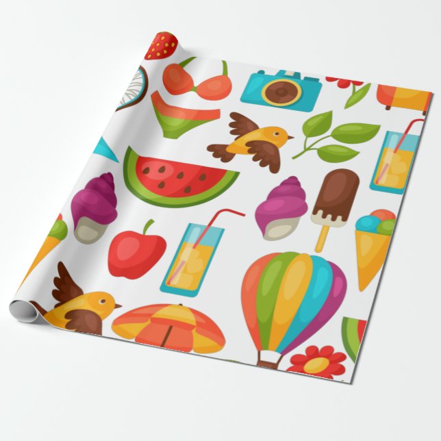 Papier Cadeau Fête estivale plage motif mignon (Déroulé)