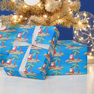 Papier Cadeau fête festive Noël plage Père Noël carrelée