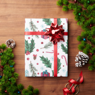 Papier Cadeau Fête Fête Mistletoe Pine Snowflake Noël