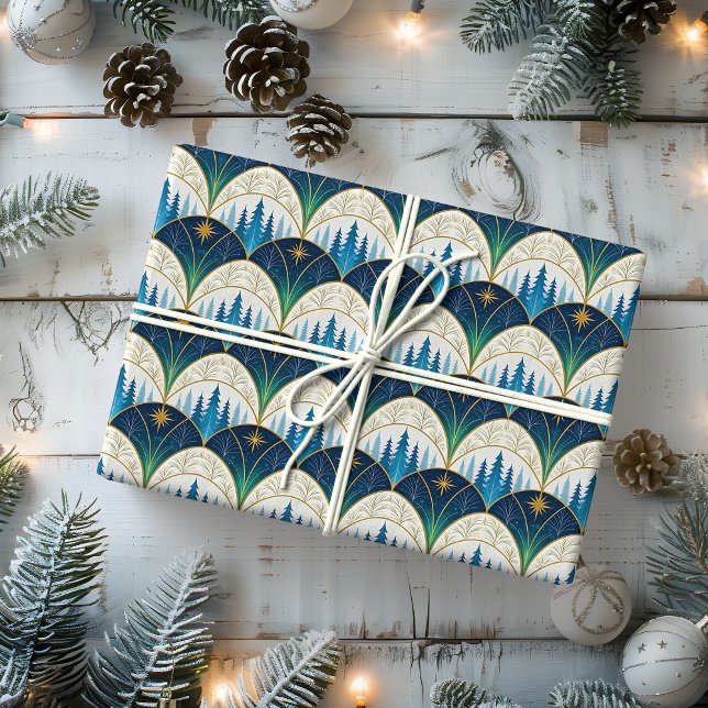 Papier Cadeau Fête forestière Art Déco céleste (Créateur téléchargé)