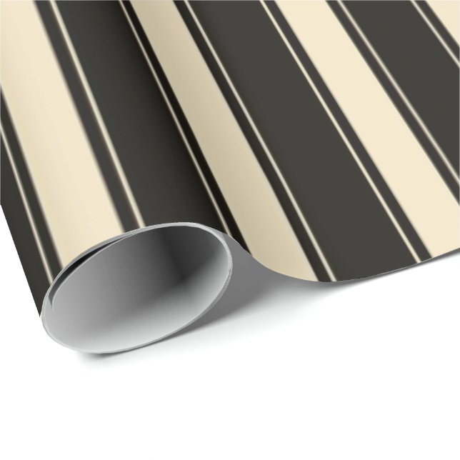 Papier Cadeau Fête motif à rayures noires crème (Coin rond)