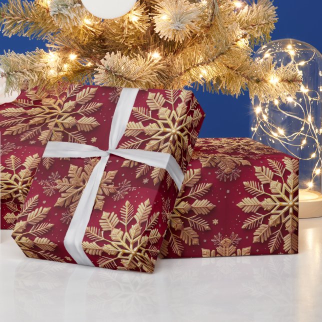 Papier Cadeau Fête Noël Fête Golden Snow Flake (Vacances)