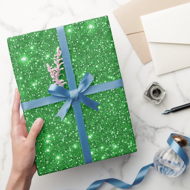 Papier Cadeau Fête Pailletée Verte Moderne (Cadeaux)
