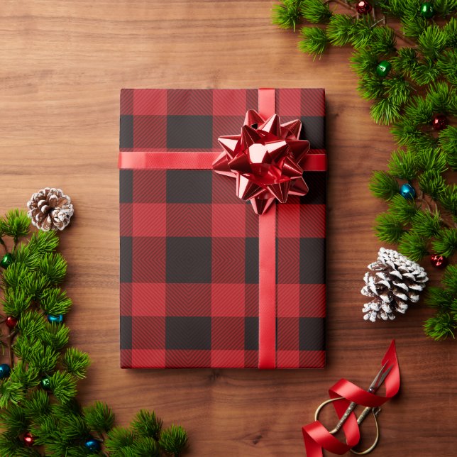 Papier Cadeau fête plaid rouge rustique d'hiver bûcheron (Cadeau de vacances)