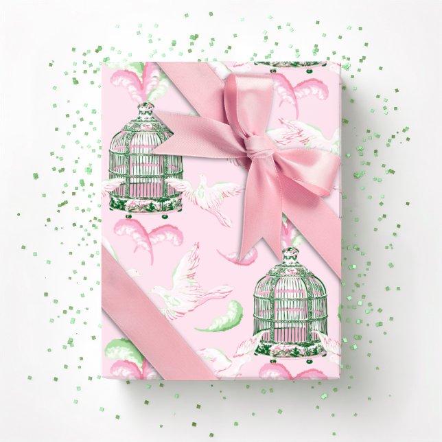Papier Cadeau Fête plumée en rose et vert (Créateur téléchargé)