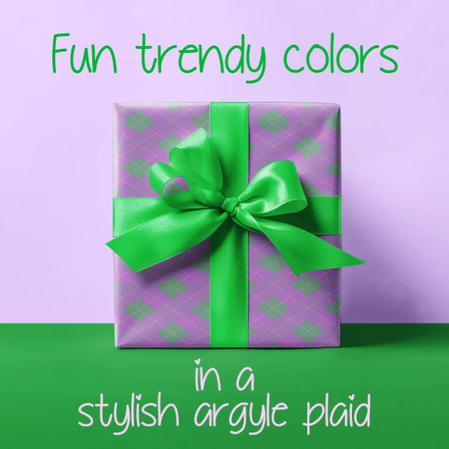 Papier Cadeau Fête populaire vert violet Plaid Noël (Vibrant green and purple plaid.)