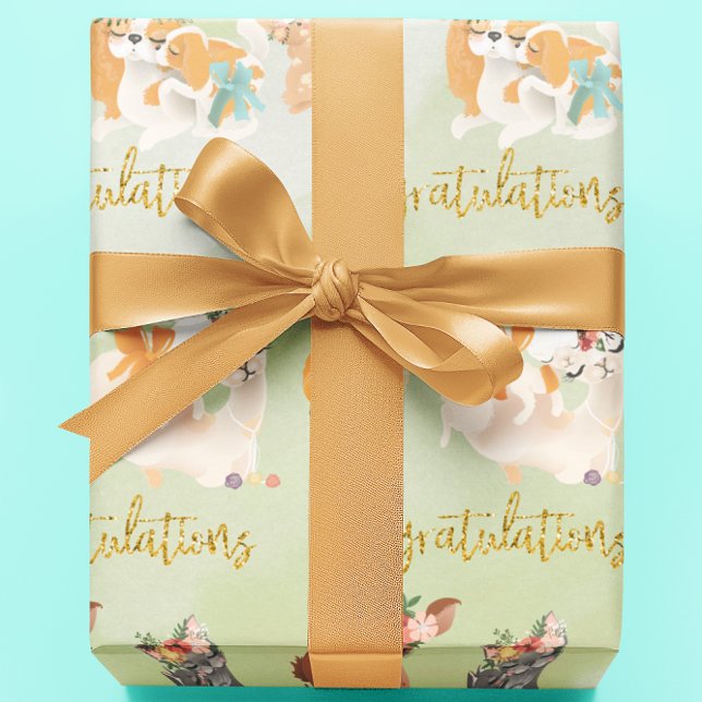 Papier Cadeau Fête Prénatale Maman Bébé Animaux Félicitations (Créateur téléchargé)