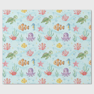 Papier Cadeau Fête sous la mer Créatures océaniques colorées