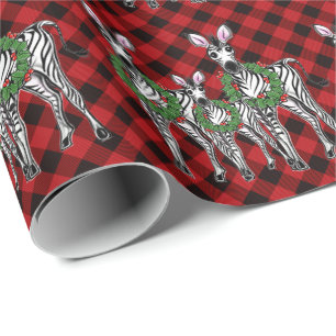 Papier Cadeau Fête Zebra Holly couronne   buffle rouge
