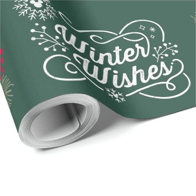 Papier cadeau Fêtes de fin d'année vert foncé roug (Coin rond)