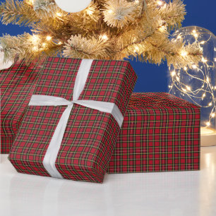 Papier Cadeau Fêtes de Noël Rouge Plaid Gold Fraise