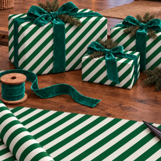Papier cadeau Fêtes rayures larges vert forêt (Créateur téléchargé)