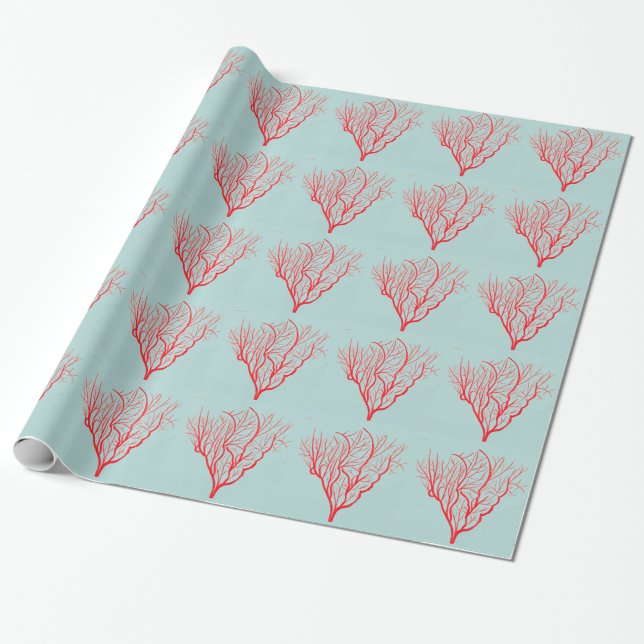 Papier Cadeau Feu corail mer nature thème art moderne (Déroulé)