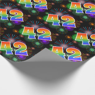 Papier Cadeau Feu d'artifice coloré + Motif arc-en-ciel "42" N° 
