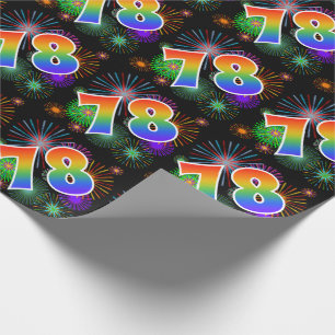 Papier Cadeau Feu d'artifice coloré + Motif arc-en-ciel "78" Num