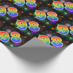 Papier Cadeau Feu d'artifice coloré + Motif arc-en-ciel "98" N° 