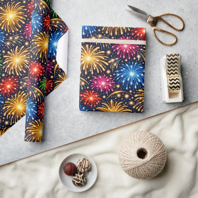 Papier Cadeau Feu d'artifice de minuit brillant modèle (Artisanat)