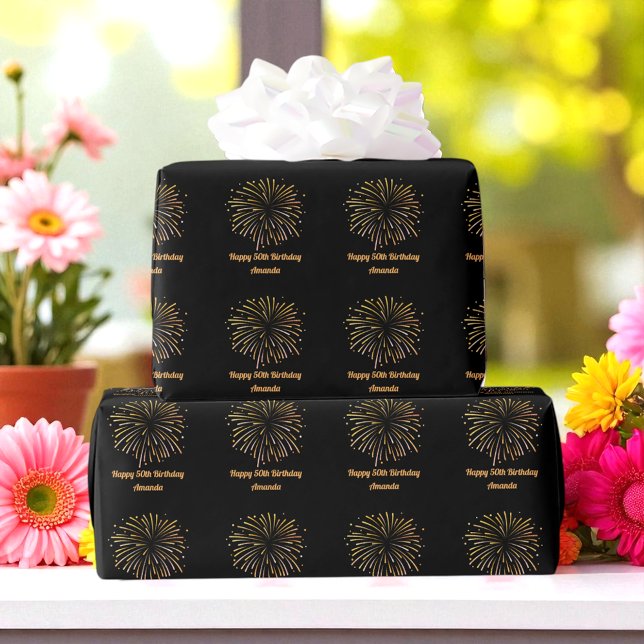 Papier Cadeau Feu d'artifice Jaune Noir Papier d'enveloppement d (Créateur téléchargé)