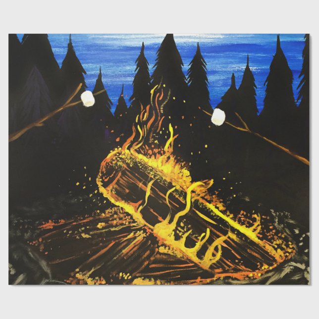 Papier Cadeau Feu de camp confortable Coucher de soleil Forêt Av (Plat)