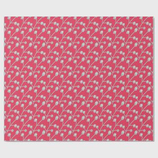Papier Cadeau Feuillage argent gris motif sur fond rose rouge vi