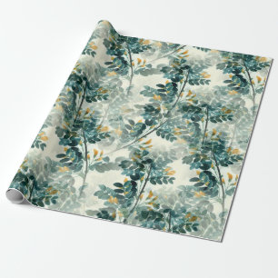Papier Cadeau  Feuillage bleu vert 