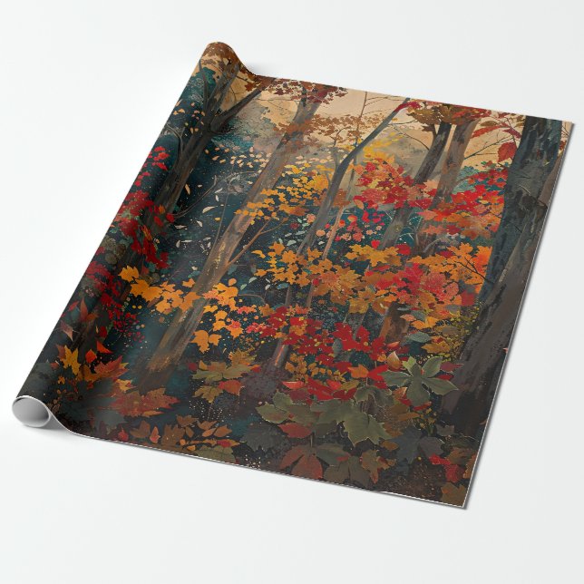 Papier Cadeau Feuillage d'Automne Bois Colorés Découpage (Déroulé)