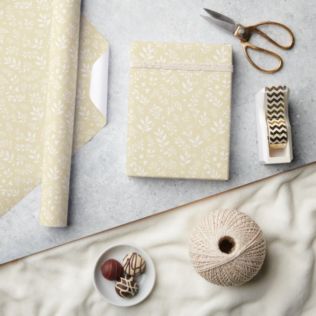 Papier Cadeau Feuillage d'automne neutre - Blé doré (Artisanat)