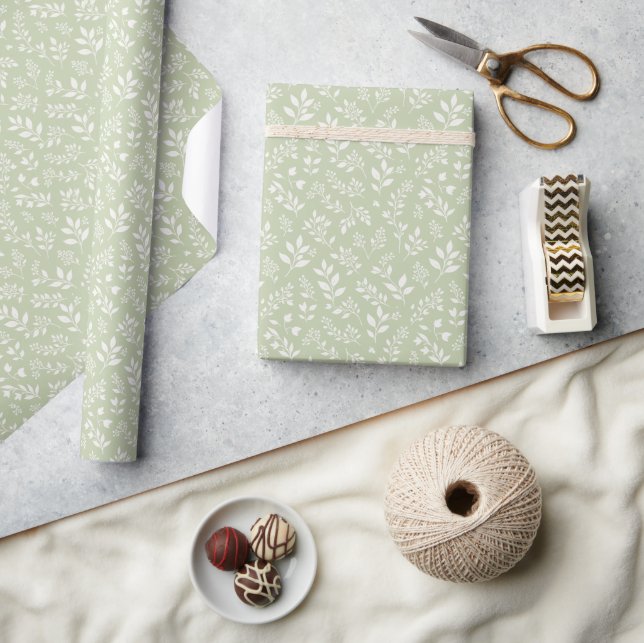 Papier Cadeau Feuillage d'automne neutre - Olive douce (Artisanat)