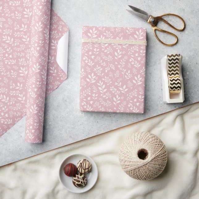 Papier Cadeau Feuillage d'automne neutre - Rose apaisé (Artisanat)