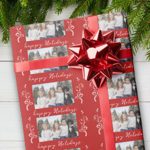 Papier Cadeau Feuillage de photo de famille Noël Joyeux Fêtes Ro
