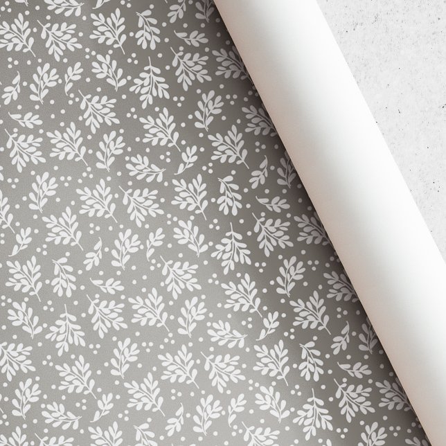 Papier Cadeau Feuillage d'hiver Taupe Rustique Noël (Créateur téléchargé)