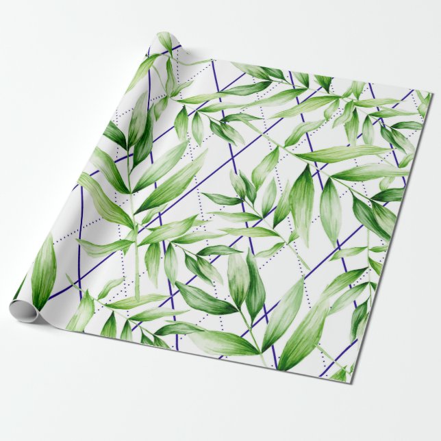 Papier Cadeau Feuillage géométrique tropical (Déroulé)