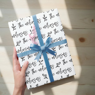 Papier Cadeau Feuillage noir et blanc Votre nom de famille Noël