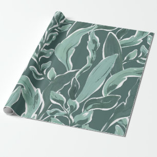 Papier Cadeau Feuillage peint profond sarcelle