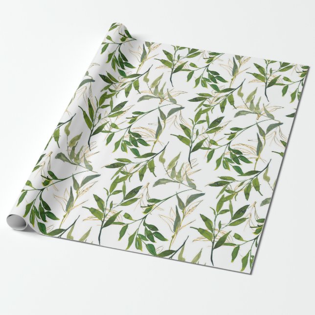 Papier Cadeau Feuillage verdoyant à l'aquarelle (Déroulé)